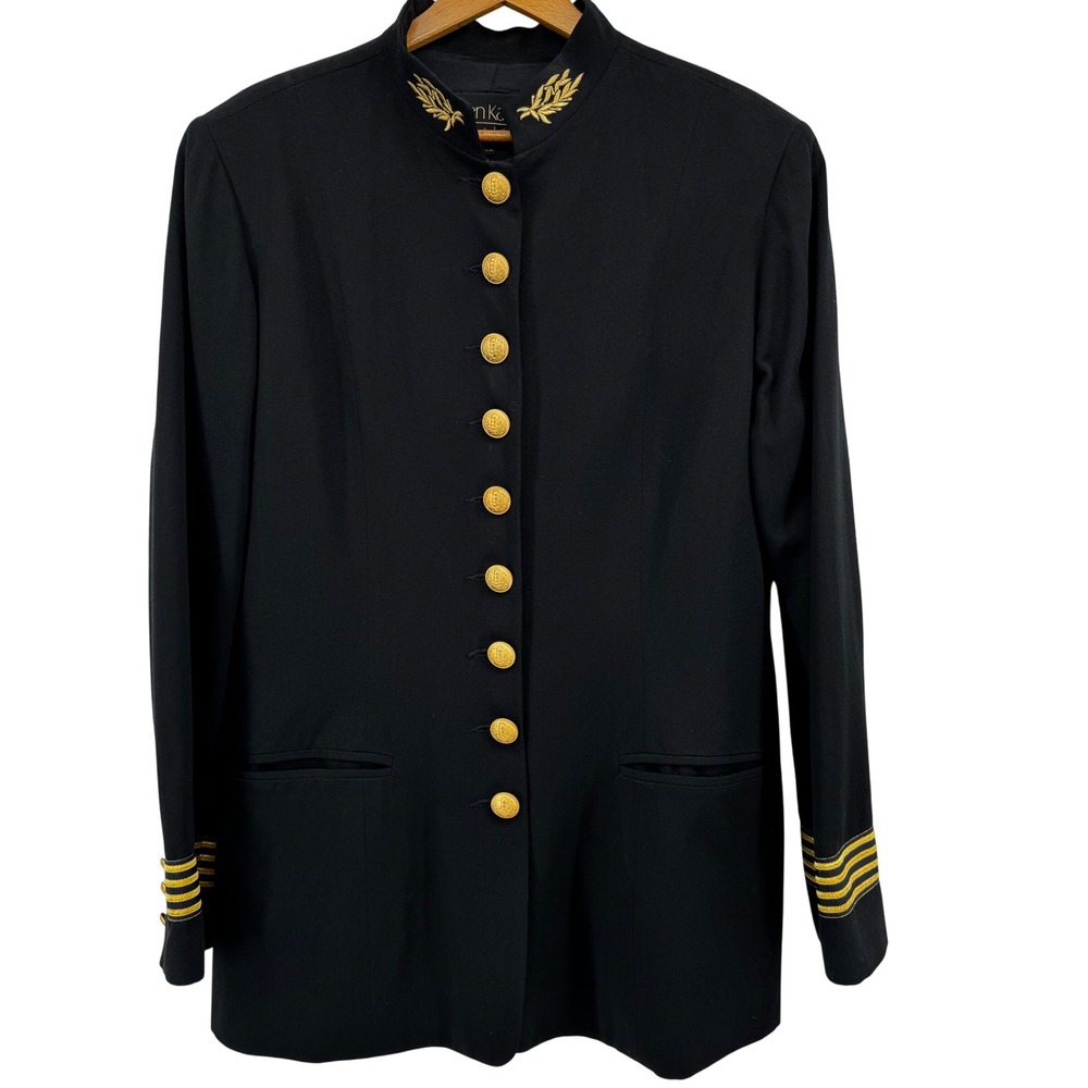 Karen Kane Womens Military Blazer Black Gold Button Embroidery Jacket Sz 14 Wool
